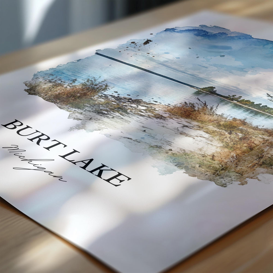 Burt Lake Michigan Art, Cheboygan County Print, Michigan Watercolor, Burt Lake Michigan Gift, Travel Print, Travel Poster, Housewarming Gift