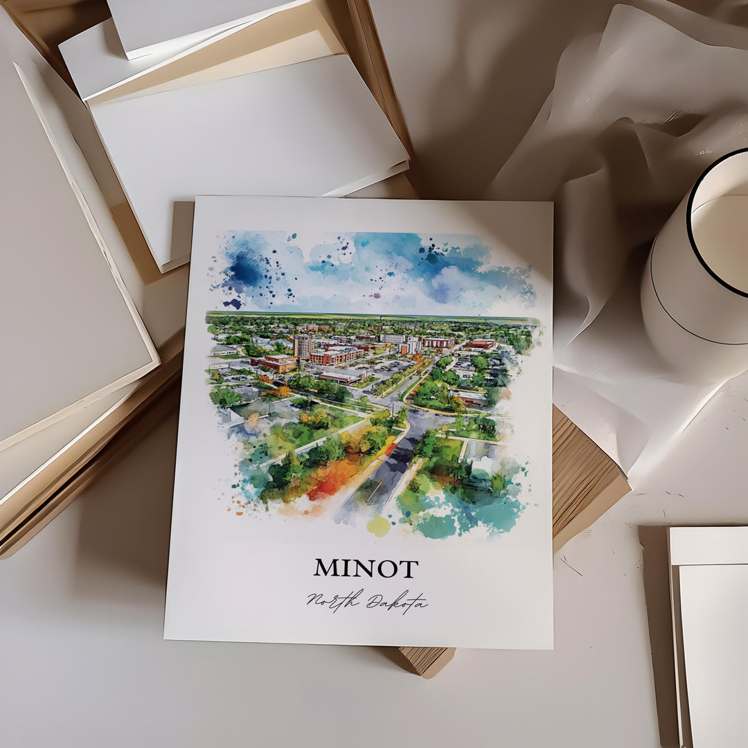 Minot ND Wall Art, Ward County ND Print, North Dakota Watercolor Art, Minot ND Gift, Travel Print, Travel Poster, Housewarming Gift