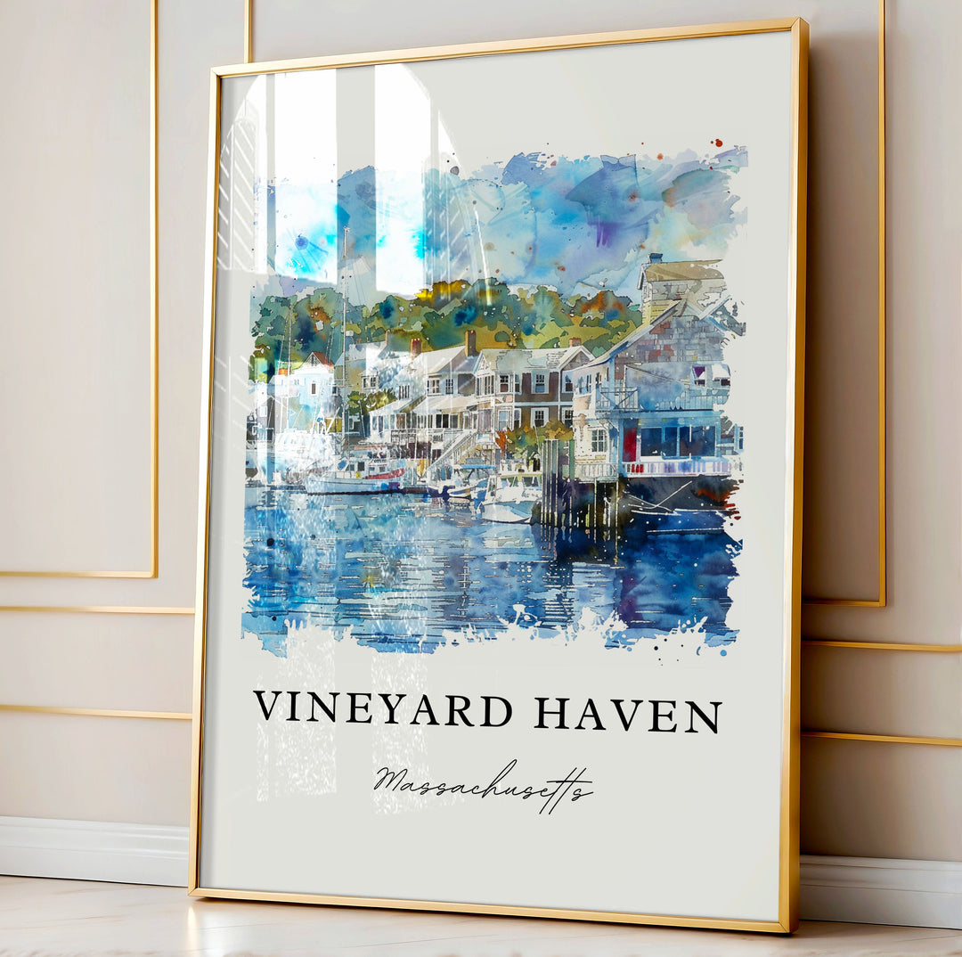 Vineyard Haven Art, Tisbury Print, Martha's Vineyard Watercolor Art, Vineyard Haven Gift,