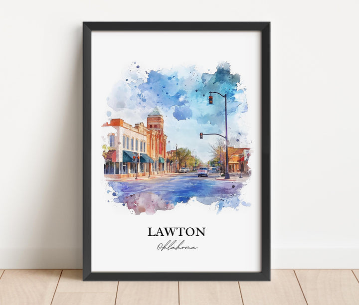 Lawton OK Wall Art, Comanche County Print, Oklahoma Watercolor Art, Lawton OK Gift, Travel Print, Travel Poster, Housewarming Gift