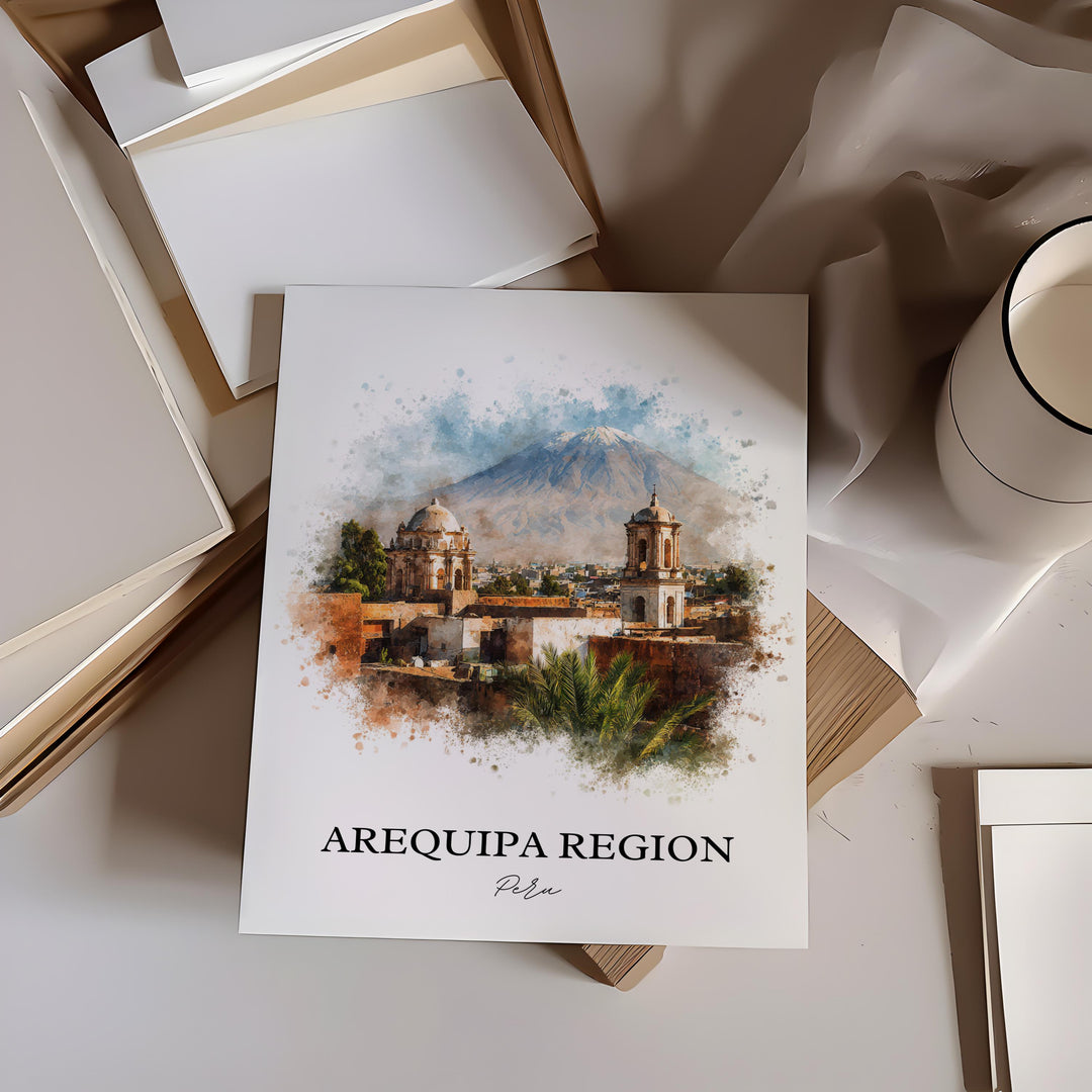Arequipa Region Wall Art, Peru Print, Peru Watercolor Art, Arequipa Peru Gift, Travel Print, Travel Poster, Housewarming Gift
