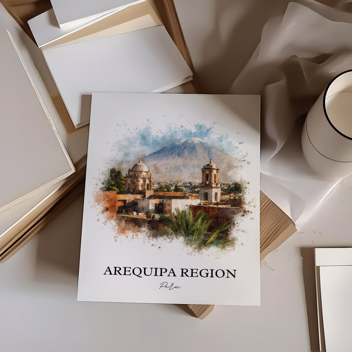 Arequipa Region Wall Art, Peru Print, Peru Watercolor Art, Arequipa Peru Gift, Travel Print, Travel Poster, Housewarming Gift