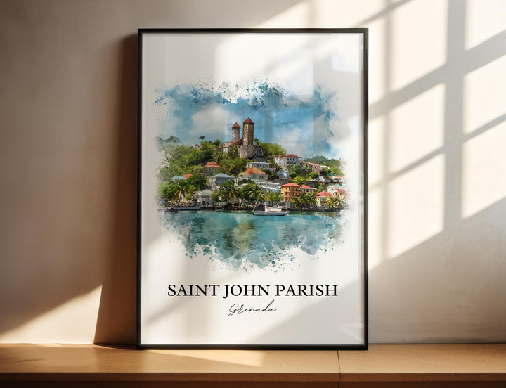 Saint John Parish Wall Art, Grenada Print, Grenada Watercolor, Grenada Gift, Grenada Travel Print, Travel Poster, Housewarming Gift