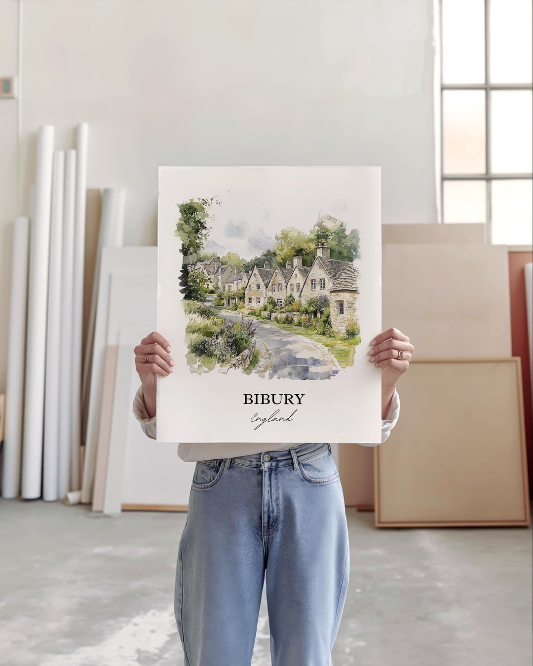 Bibury England Wall Art, Bibury Print, Gloucestershire Watercolor Art, Cotswolds Gift, Travel Print, Travel Poster, Housewarming Gift