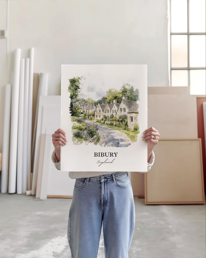 Bibury England Wall Art, Bibury Print, Gloucestershire Watercolor Art, Cotswolds Gift, Travel Print, Travel Poster, Housewarming Gift