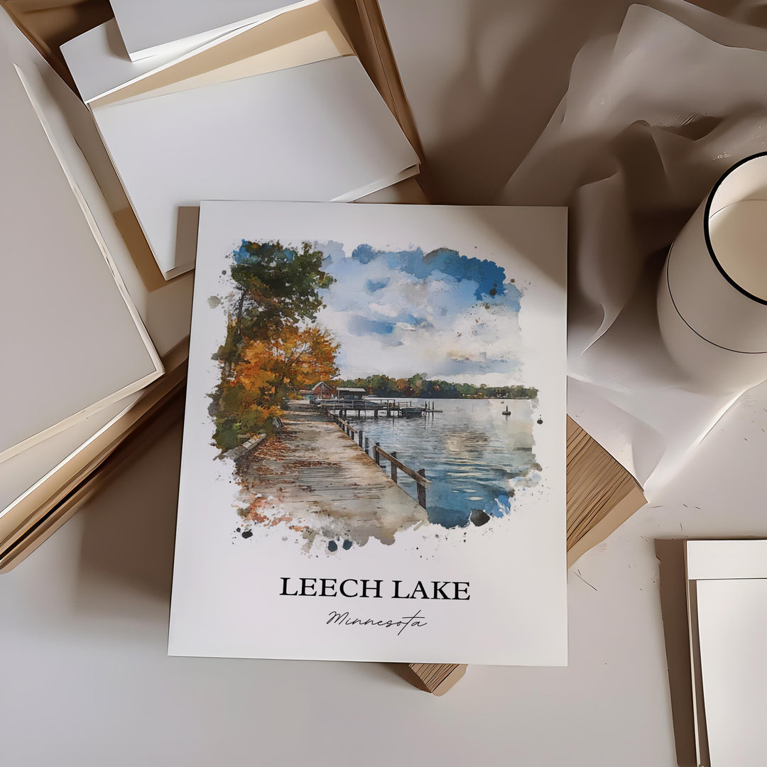 Leech Lake Wall Art, Cass County Print, Minnesota Watercolor Art, Leech Lake MN Gift, Travel Print, Travel Poster, Housewarming Gift