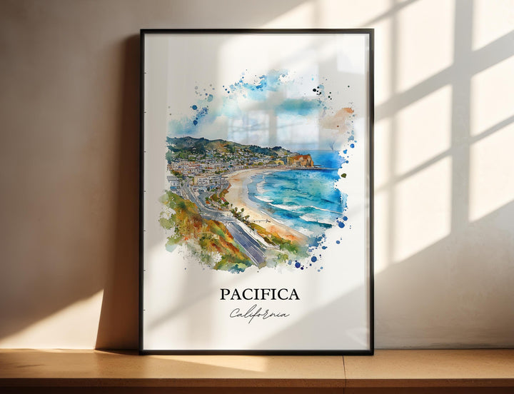 Pacifica Wall Art, San Mateo County Print, California Beaches Watercolor Art, Pacifica Gift, Travel Print, Travel Poster, Housewarming Gift
