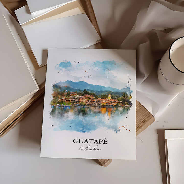 Guatapé Wall Art, Guatapé Print, Colombia Watercolor Art, Guatapé Colombia Gift, Travel Print, Travel Poster, Housewarming Gift