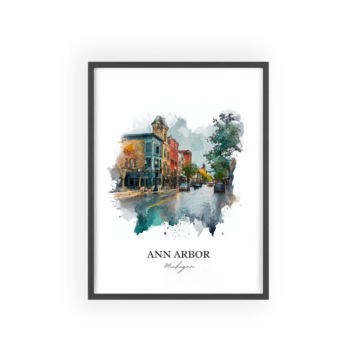 Ann Arbor, Michigan Wall Art, Michigan Print, Ann Arbor Watercolor Art, Ann Arbor Michigan Gift, Travel Print, Travel Poster, Housewarming Gift