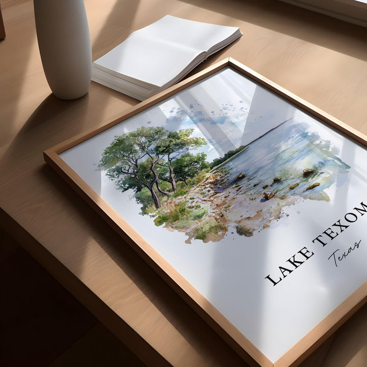 Lake Texoma Wall Art, Lake Texoma Print, Lake Texoma Watercolor Art, Denison Texas Gift, Travel Poster, Housewarming Gift