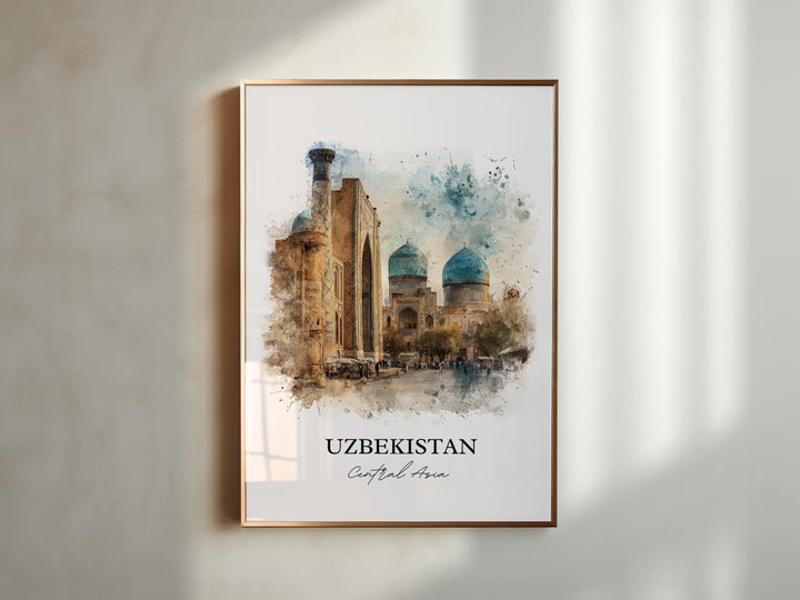 Uzbekistan Wall Art, Uzbekistan Print, Uzbekistan Watercolor Art, Uzbekistan Gift, Travel Print, Travel Poster, Housewarming Gift