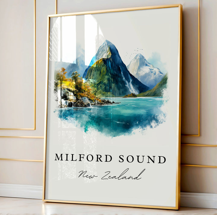 Milford Sound NZ wall art - New Zealand, Milford Sound poster print, Wedding gift, Birthday present, Custom Text, Perfect Gift