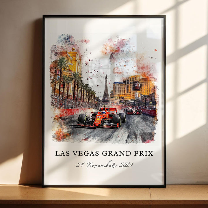 Vegas F1 Wall Art, Las Vegas Grand Prix Print, F1 Vegas Watercolor Art, F1 Vegas Strip Gift,