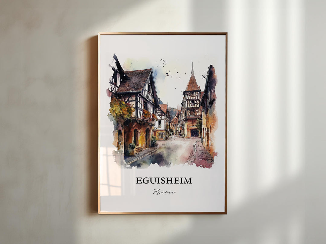 Eguisheim Wall Art, Alsace Region Print, France Watercolor Art, Eguisheim France Gift, Travel Print, Travel Poster, Housewarming Gift