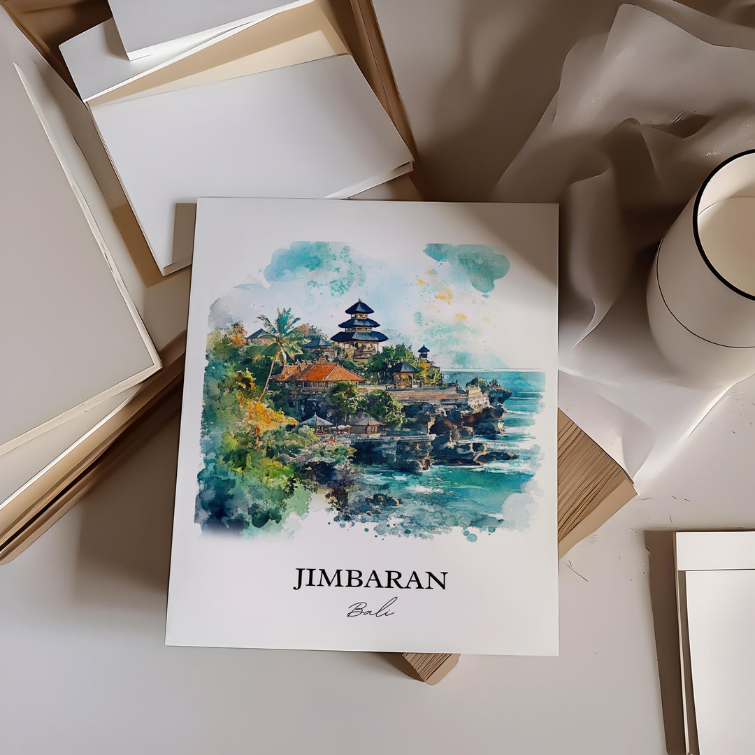 Jimbaran Bali Wall Art, Bali Print, Bali Watercolor Art, Jimbaran Bali Gift, Travel Print, Travel Poster, Housewarming Gift