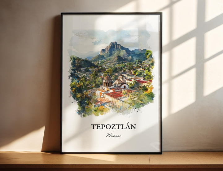 Tepoztlán Wall Art, Tepoztlán Print, Mexico City Watercolor Art, Tepoztlán Mexico Gift, Travel Print, Travel Poster, Housewarming Gift