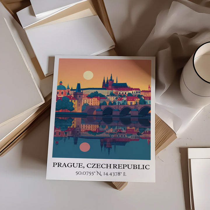 Prague Art, Prague CZ Retro Travel Art, Prague Home Decor, Prague Gift, Czech Republic Travel Art, Travel Prints, Housewarming Gift