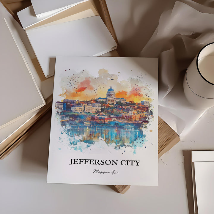 Jefferson City MO Wall Art, Missouri Print, Missouri Watercolor Art, Jefferson City Gift, Travel Print, Travel Poster, Housewarming Gift