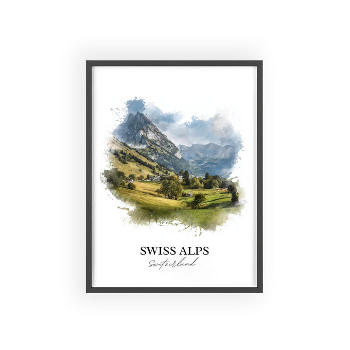 Swiss Alps Wall Art, Switzerland Print, Swiss Alps Watercolor Art, Swiss Alps Gift, Travel Print, Travel Poster, Housewarming Gift