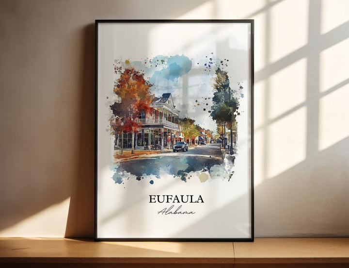 Eufala AL Wall Art, Eufala Print, Eufala Watercolor Art, Eufala Alabama Gift, Travel Print, Travel Poster, Housewarming Gift
