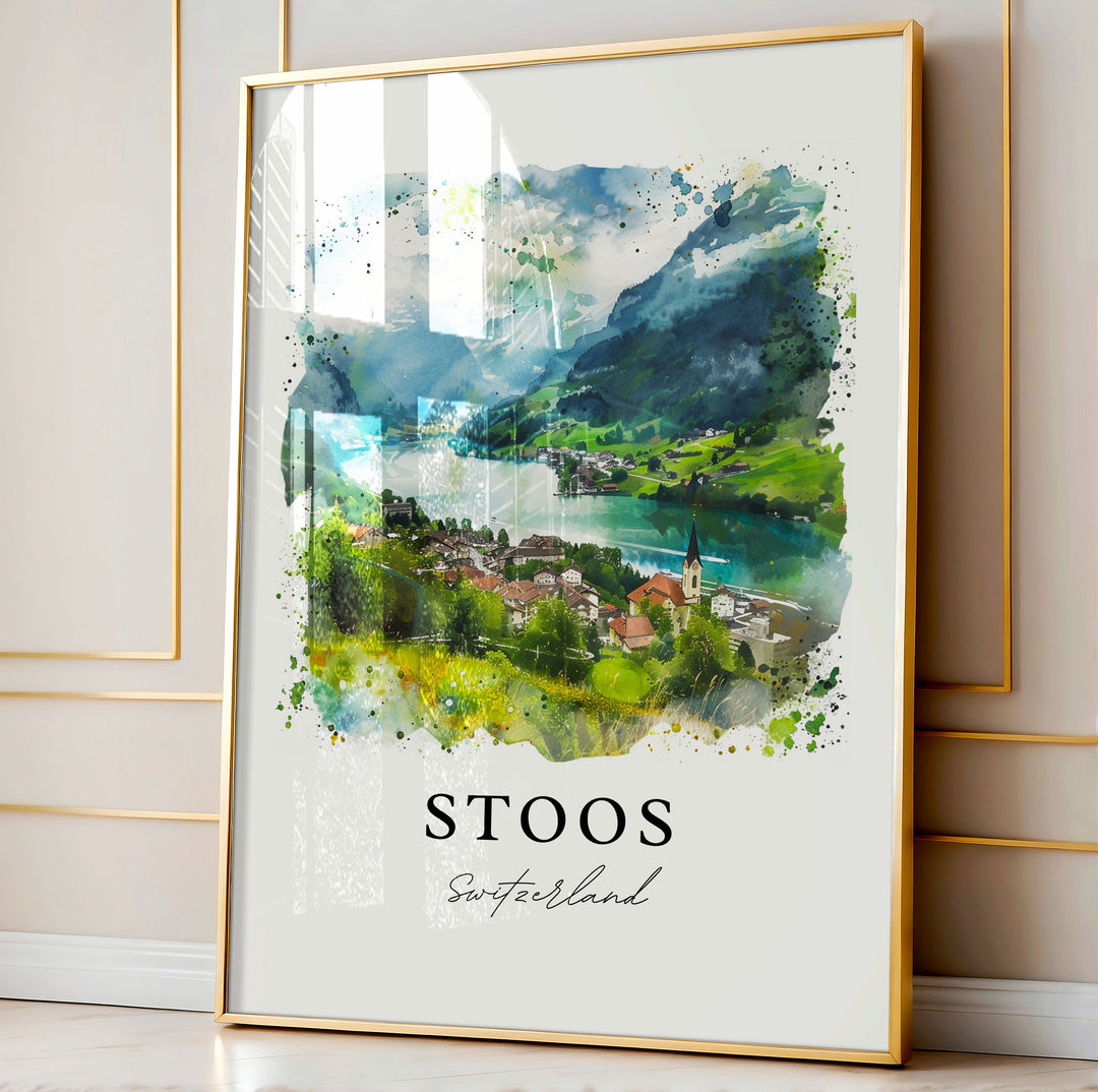 Stoos Switzerland Art, Stoos Print, Morschach Watercolor Art, Schwyz Switzerland Gift,