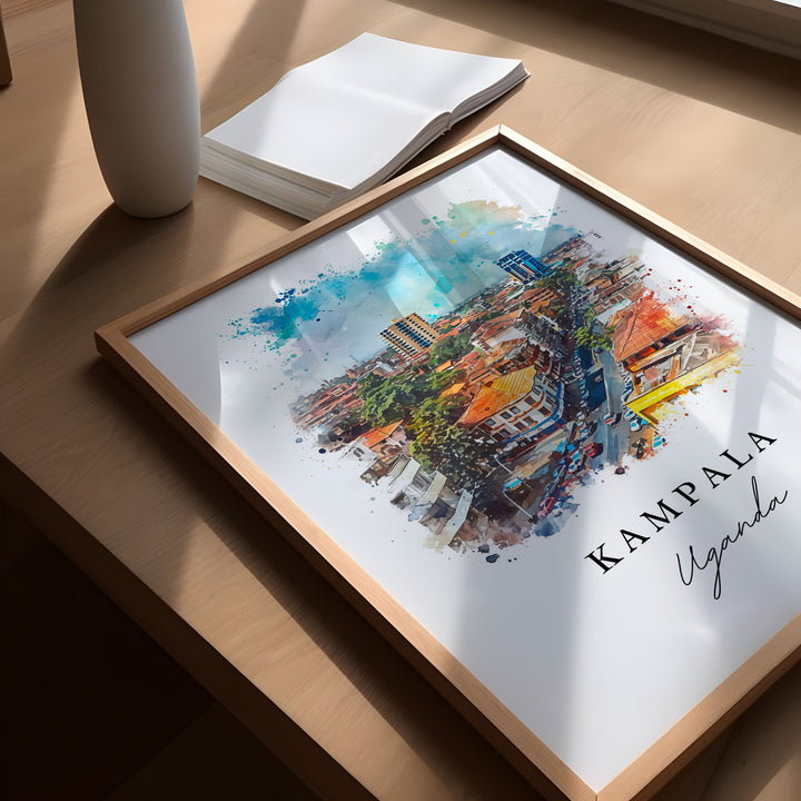 Kampala watercolor travel art - Uganada, Kampala print, Wedding gift, Birthday present, Custom Text, Perfect Gift