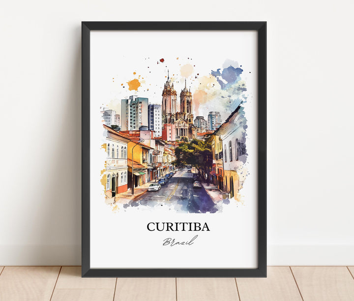 Curitiba Wall Art, Curitiba Print, Brazil Watercolor Art, Curitiba Gift, Travel Print, Travel Poster, Housewarming Gift