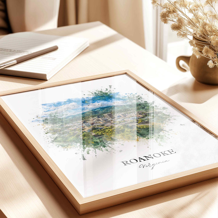 Roanoke VA Wall Art, Roanoke Print, Roanoke Watercolor Art, Roanoke Virginia Gift, Travel Print, Travel Poster, Housewarming Gift