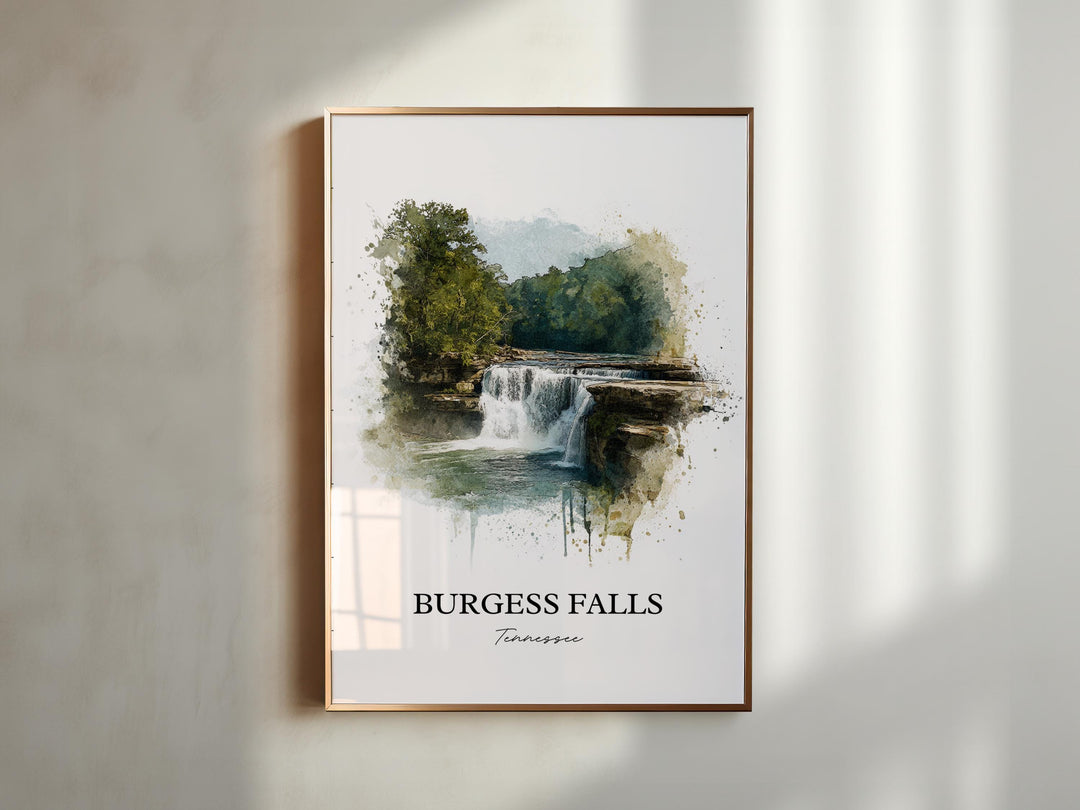 Burgess Falls Wall Art, Cookeville TN Print, Tennessee Watercolor Art, Burgess Falls TN Gift, Travel Print, Travel Poster, Housewarming Gift