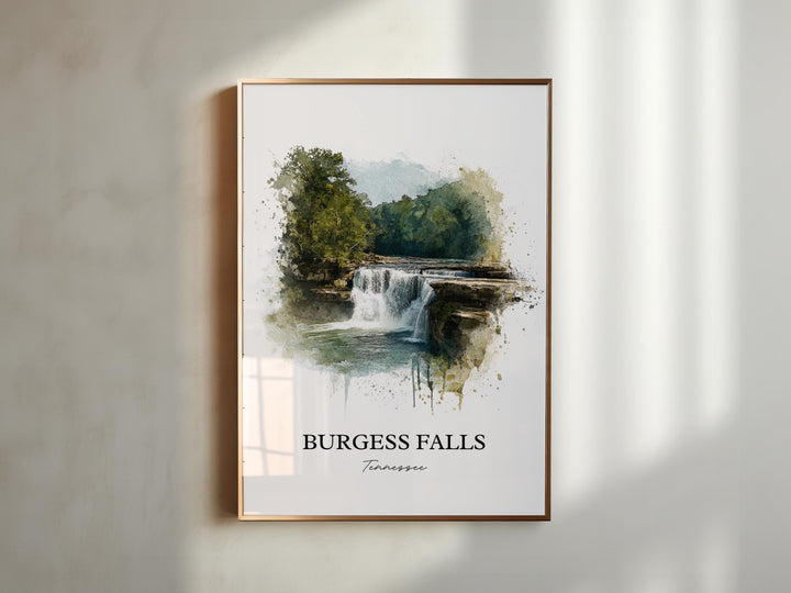 Burgess Falls Wall Art, Cookeville TN Print, Tennessee Watercolor Art, Burgess Falls TN Gift, Travel Print, Travel Poster, Housewarming Gift