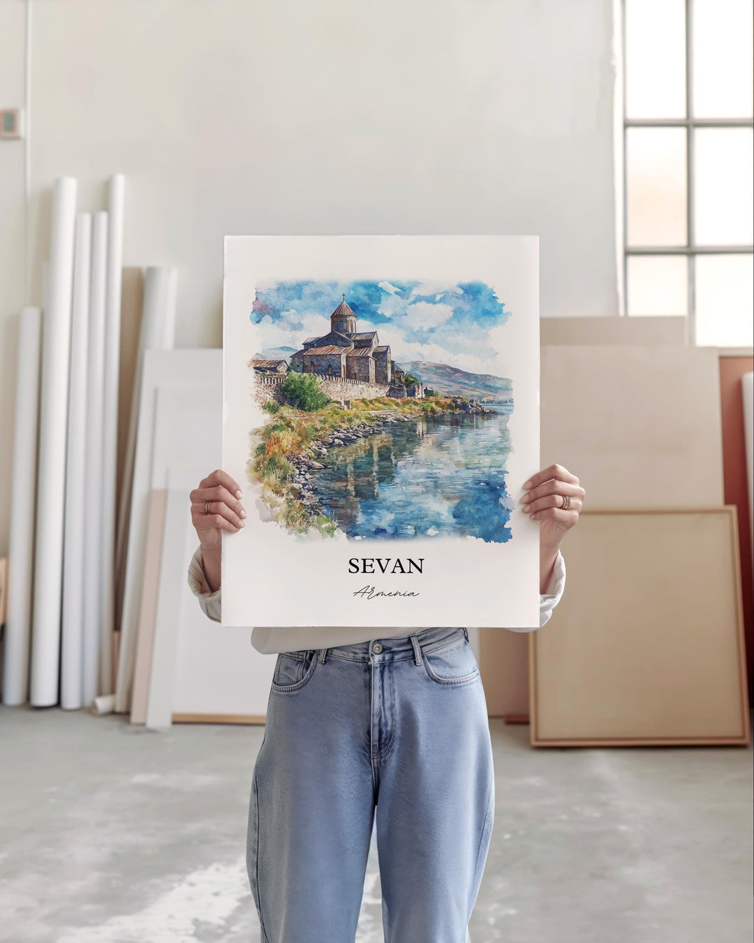Sevan Armenia Wall Art, Gegharkunik Print, Armenia Watercolor Art, Sevan Armenia Gift, Travel Print, Travel Poster, Housewarming Gift