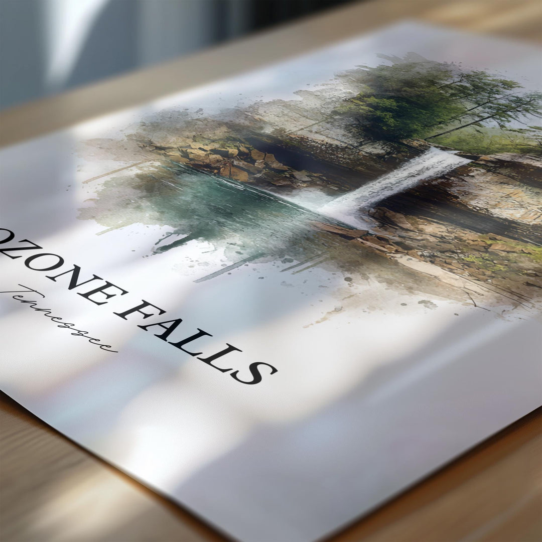 Ozone Falls Wall Art, Ozone Falls Print, Tennessee Watercolor Art, Ozone Falls TN Gift, Travel Print, Travel Poster, Housewarming Gift