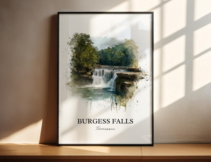 Burgess Falls Wall Art, Cookeville TN Print, Tennessee Watercolor Art, Burgess Falls TN Gift, Travel Print, Travel Poster, Housewarming Gift