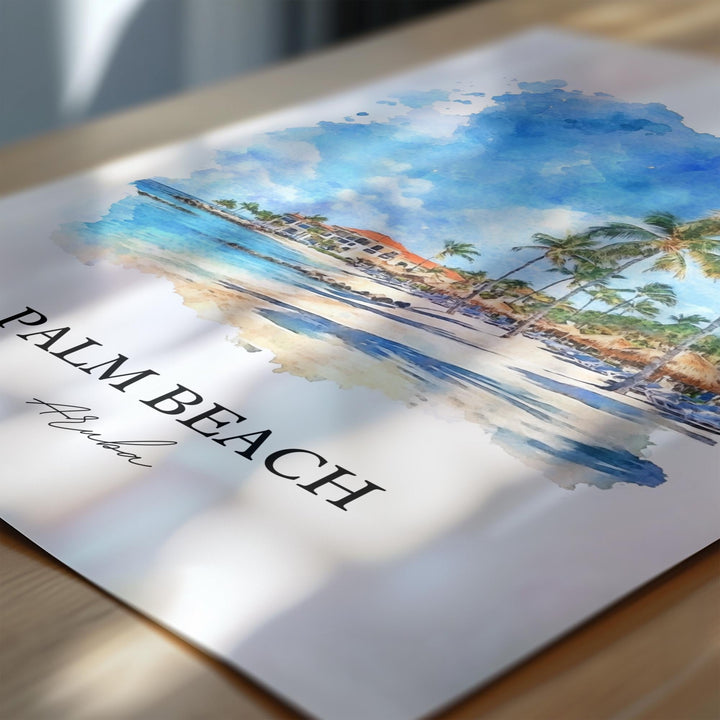 Palm Beach Aruba Art, Oranjestad Print, Aruba Watercolor Art, Palm Beach Aruba Gift, Travel Print, Travel Poster, Housewarming Gift