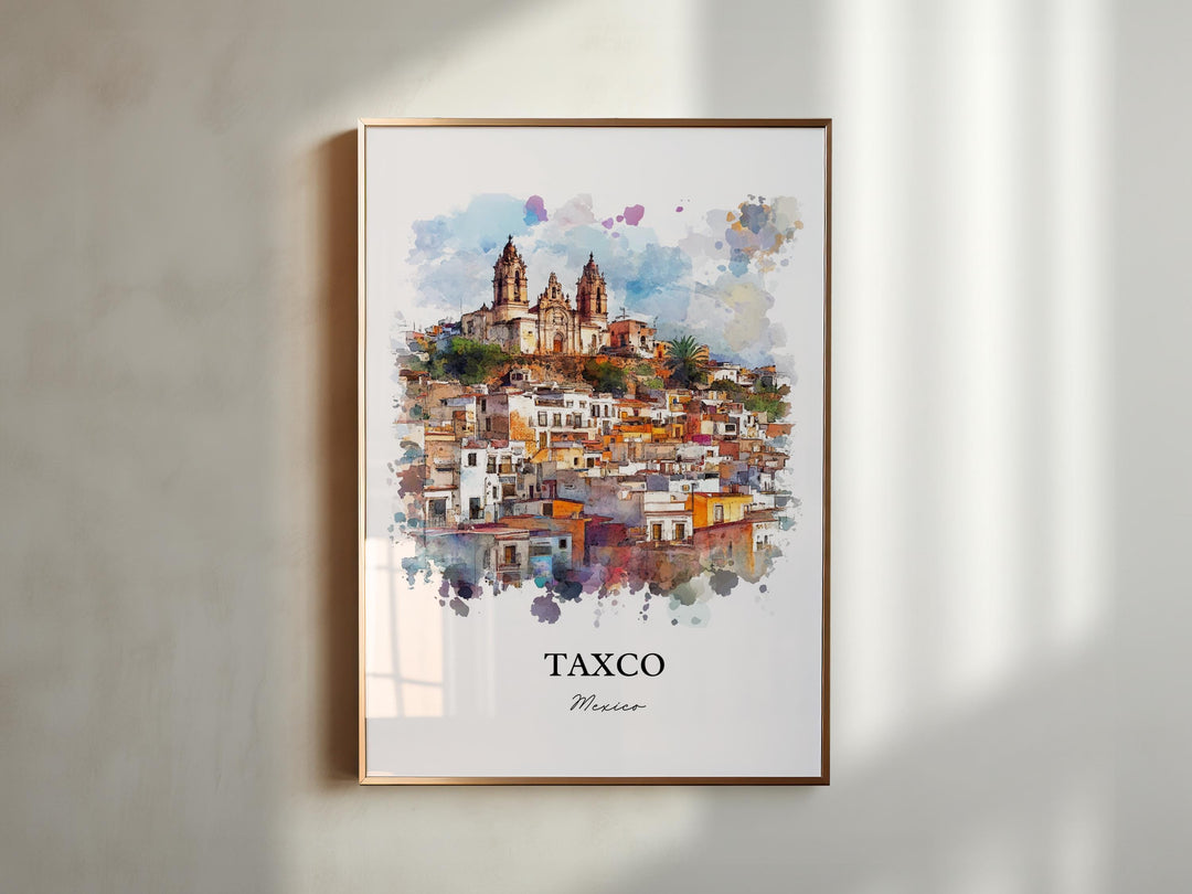 Taxco Mexico Wall Art, Guerrero State Print, Mexico Watercolor Art, Taxco Mexico Gift, Travel Print, Travel Poster, Housewarming Gift