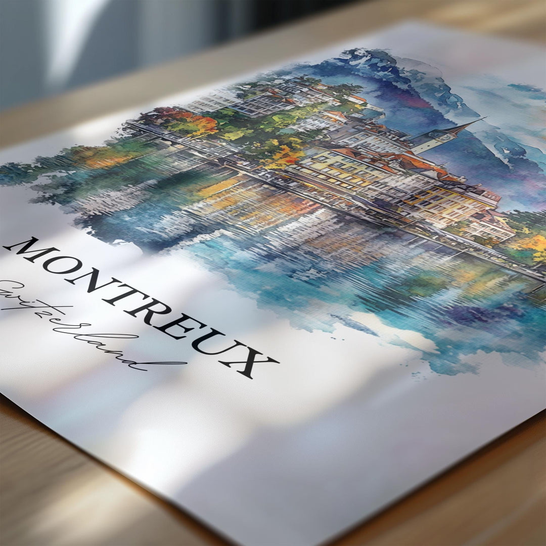 Montreux Travel Print Wall Art Montreux Wall Hanging Home Décor Montreux Gift Art Lovers Switzerland Art Lover Gift Montreux Poster