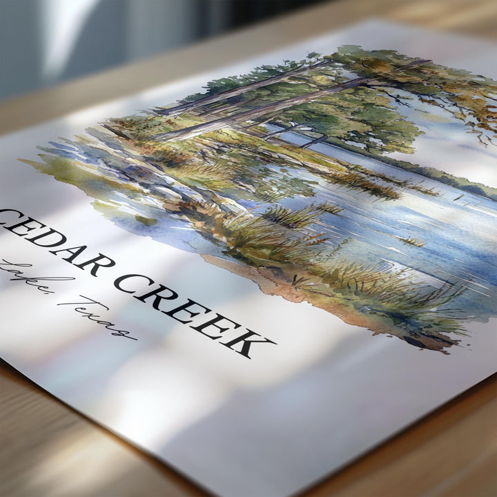 Cedar Creek Lake Wall Art, Kaufman County Print, Texas Watercolor Art, Cedar Creek Lake Gift, Travel Print, Travel Poster, Housewarming Gift