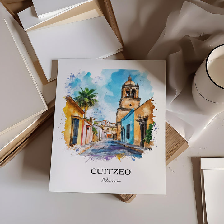 Cuitzeo Mexico Wall Art, Michoacán Print, Mexico Watercolor Art, Cuitzeo Mexico Gift, Travel Print, Travel Poster, Housewarming Gift