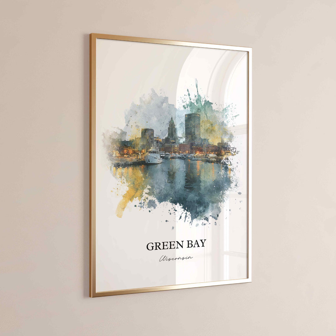 Green Bay WI Wall Art, Green Bay Print, Green Bay Watercolor Art, Green Bay Wisconsin Gift, Travel Print, Travel Poster, Housewarming Gift