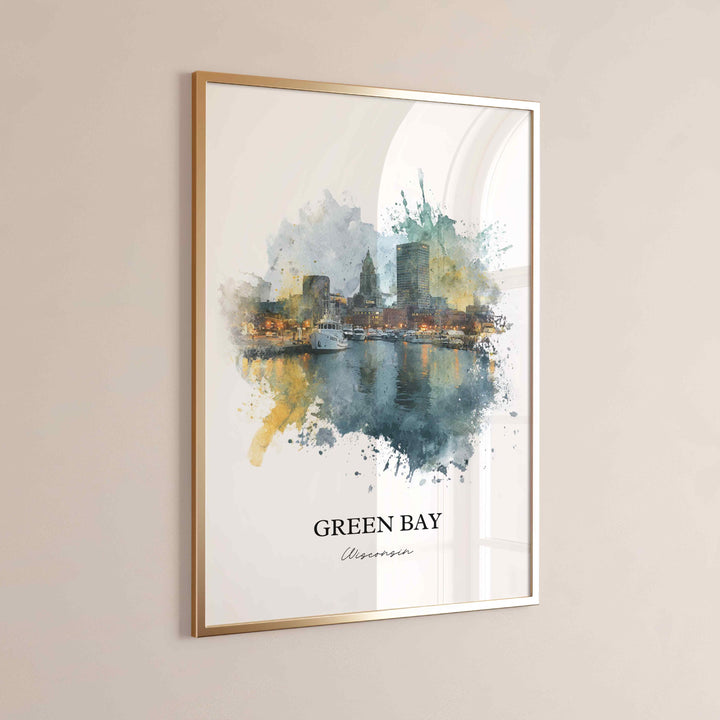 Green Bay WI Wall Art, Green Bay Print, Green Bay Watercolor Art, Green Bay Wisconsin Gift, Travel Print, Travel Poster, Housewarming Gift