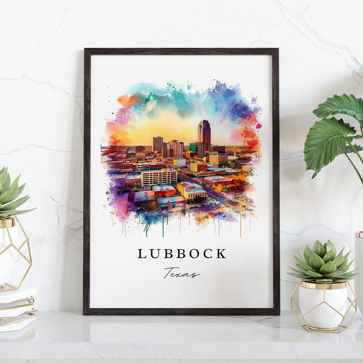 Lubbock watercolor travel art - Texas, Lubbock print, Wedding gift, Birthday present, Custom Text, Perfect Gift