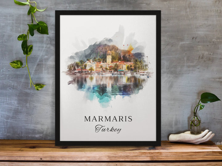 Marmaris traditional travel art - Turkey, Marmaris poster, Wedding gift, Birthday present, Custom Text, Personalised Gift