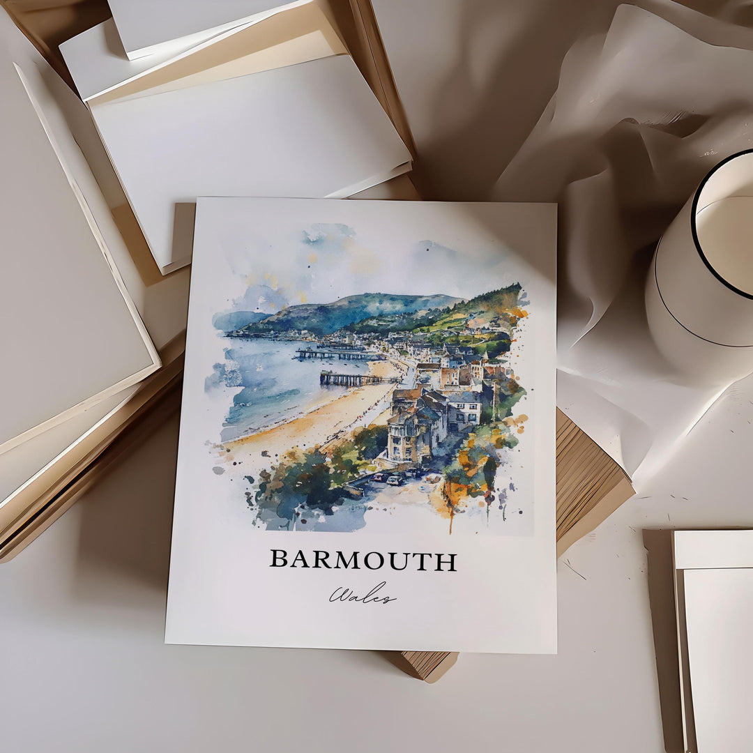 Barmouth Wales Wall Art, Gwynedd UK Print, Wales Watercolor Art, Barmouth Wales Gift, Travel Print, Travel Poster, Housewarming Gift