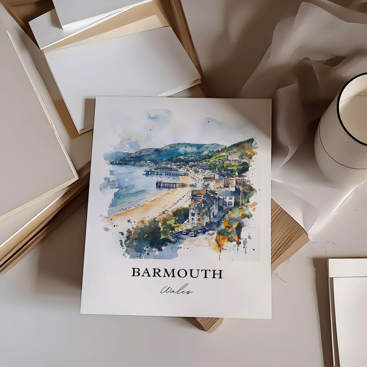 Barmouth Wales Wall Art, Gwynedd UK Print, Wales Watercolor Art, Barmouth Wales Gift, Travel Print, Travel Poster, Housewarming Gift