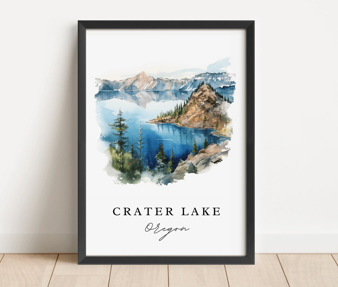 Crater Lake OR wall art - Oregon, Crater Lake poster, Crater Lake Wedding gift, Birthday present, Custom Text, Personalized Gift