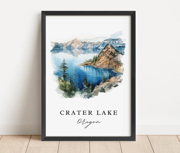 Crater Lake OR wall art - Oregon, Crater Lake poster, Crater Lake Wedding gift, Birthday present, Custom Text, Personalized Gift