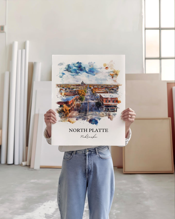 North Platte, Nebraska, USA – Watercolor Art Print