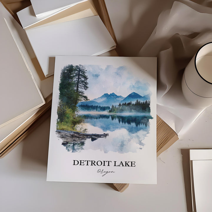 Detroit Lake, Oregon, USA – Watercolor Art Print
