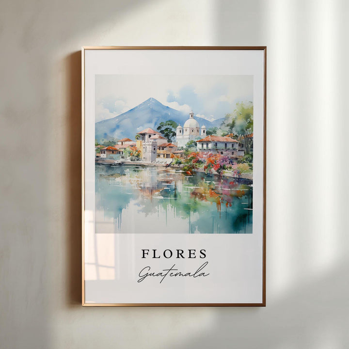 Flores Guatemala wall art - Guatemala, Flores poster, Flores Wedding gift, Petén Region present, Custom Text, Personalized Gift