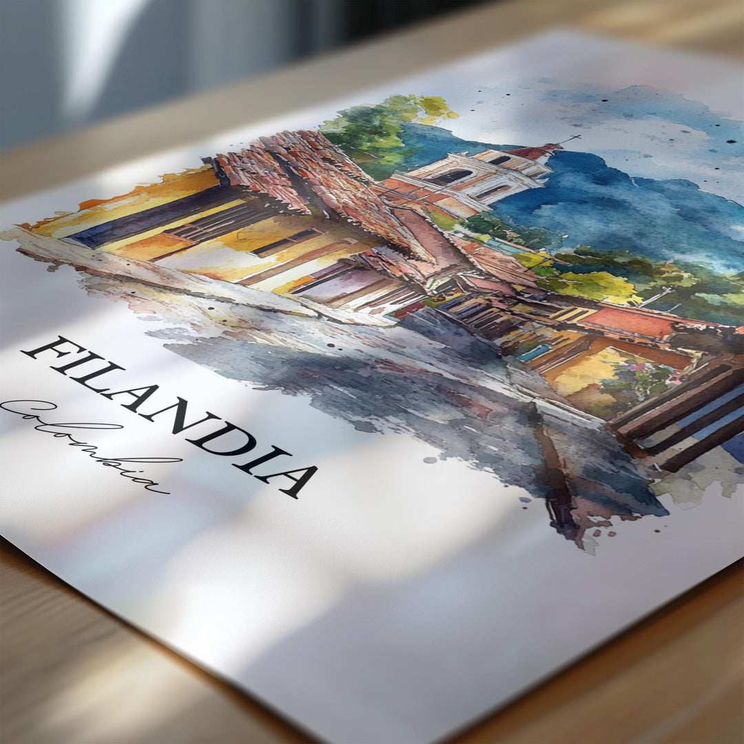 Filandia Wall Art, Quindío Print, Colombia Watercolor Art, Filandia Colombia Gift, Travel Print, Travel Poster, Housewarming Gift